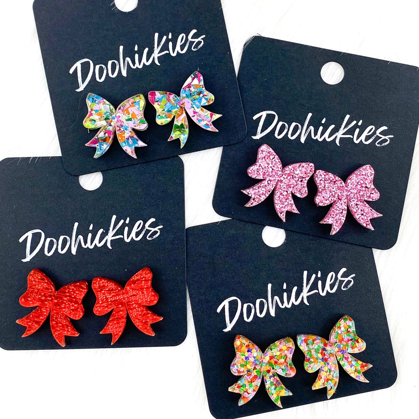 Doohickies - 15mm Glitzy Bow Studs: Daisy Candy Confetti