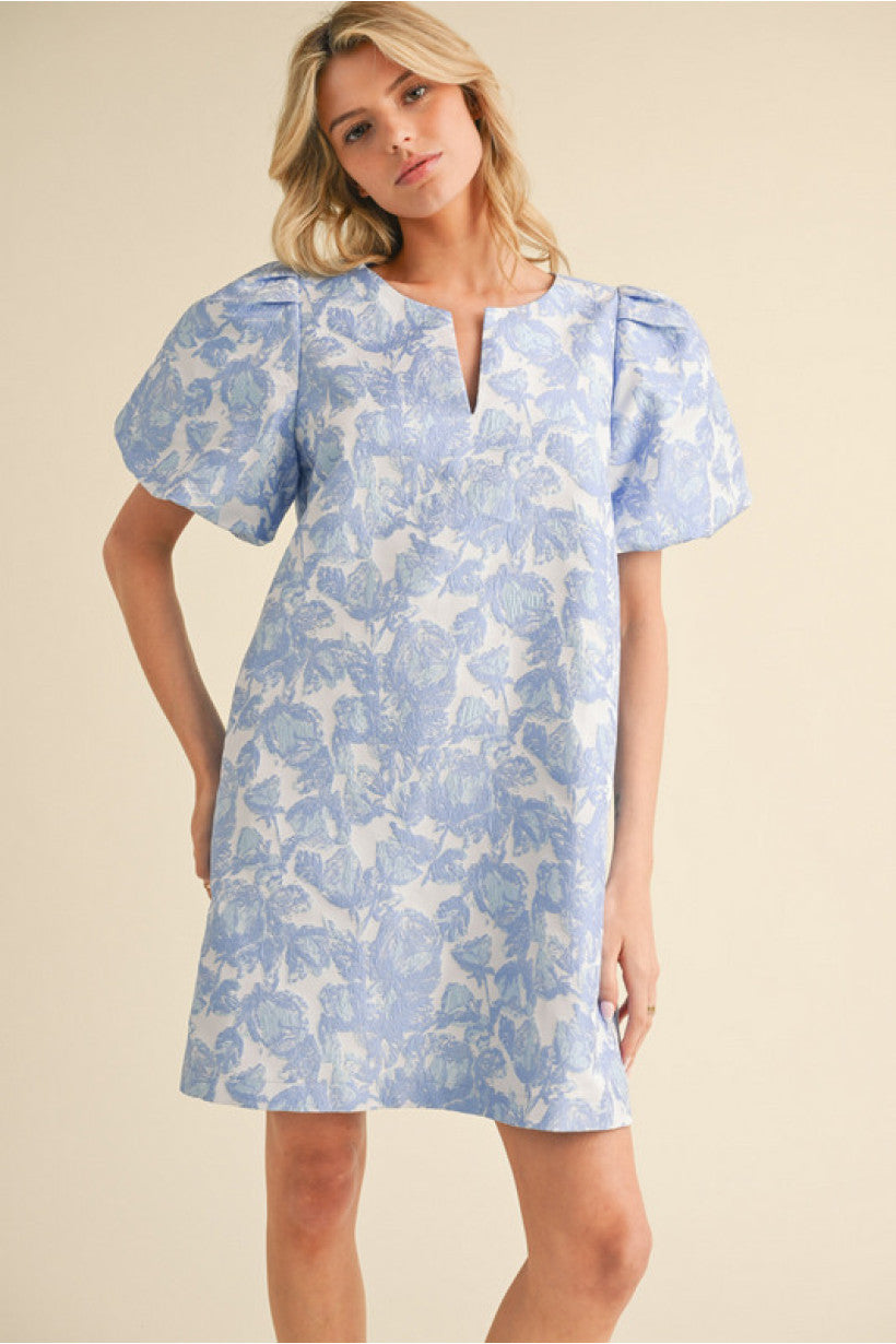 Blue Flower jacquard embroidery dress