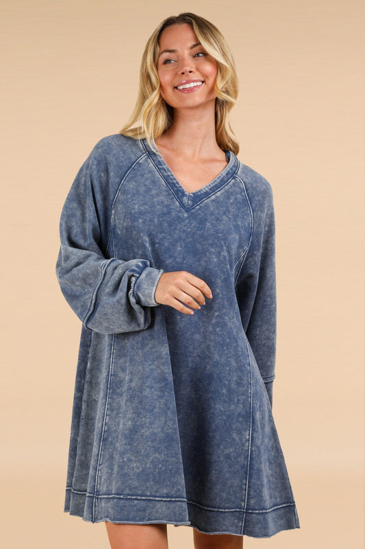 Mineral Washed Oversized A-Line Mini Dress