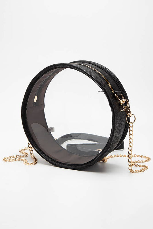 Hana - Solid Color Trim Clear Round Crossbody Bag