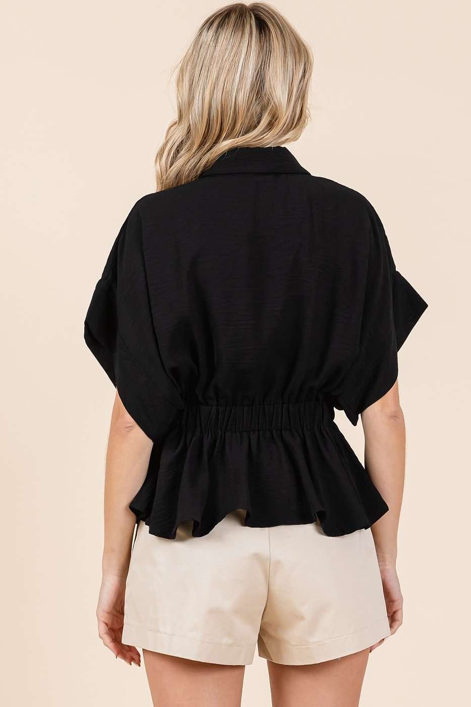 Airflow Elastic Waist Peplum Shirt Blouse