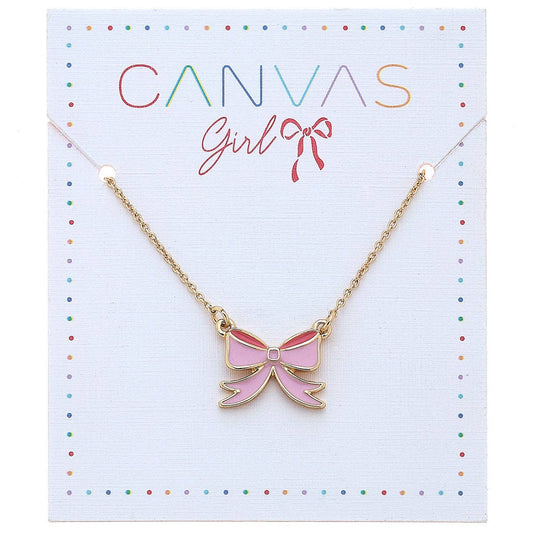 Canvas Style - Zoey Bow Delicate Children's Necklace in Pink