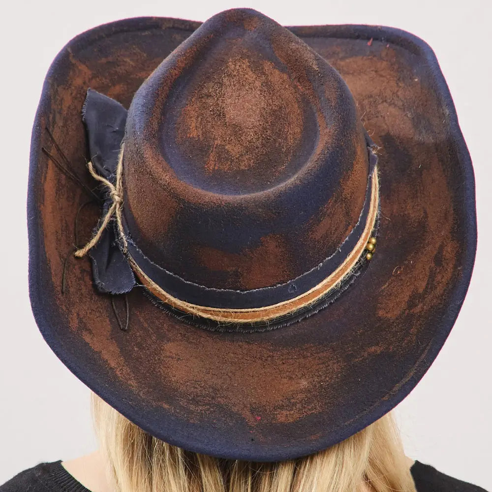 Beaded Distressed Fabric Band Rustic Cowgirl Western Fedora Hat