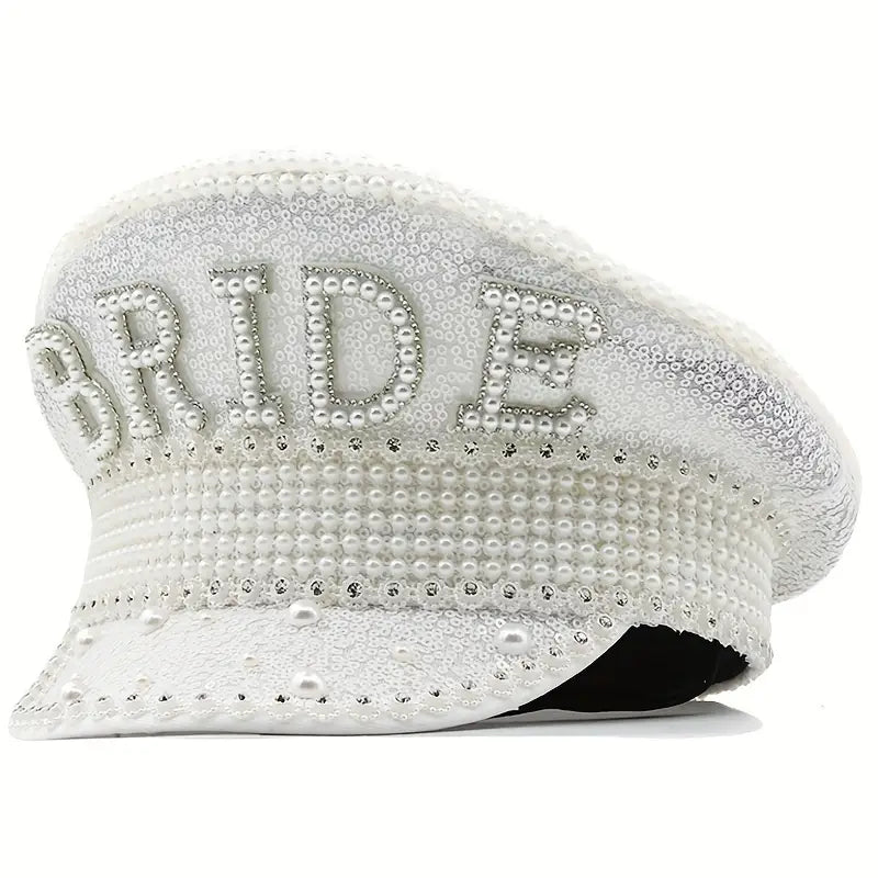 Bride Hat White Sequin Faux Pearl