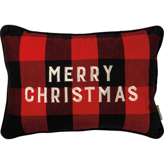 Merry Christmas Red Buffalo Check Pillow