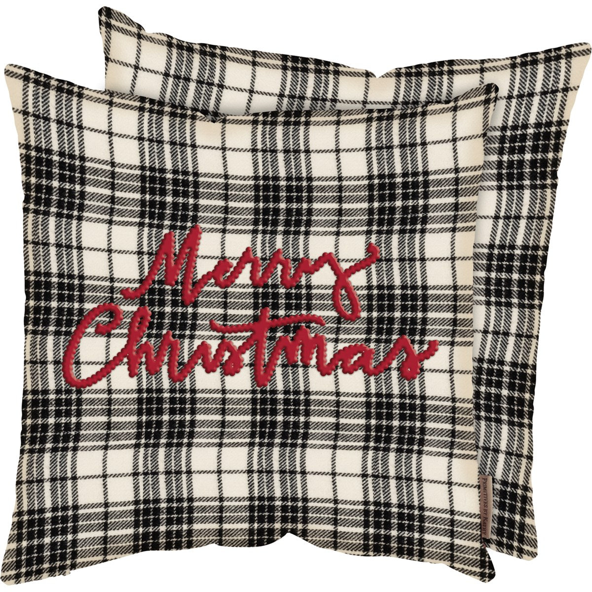 Merry Christmas Black Plaid Pillow