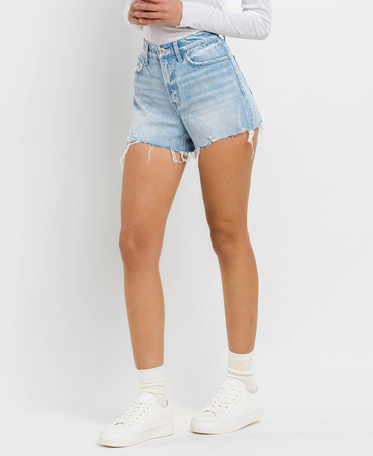 VERVET by FLYING MONKEY - HIGH RISE DISTRESSED HEM A LINE SHORTS T6316: TANA RIVER / S