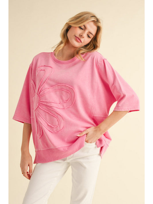 Frayed Flower Sweatshirt Pink