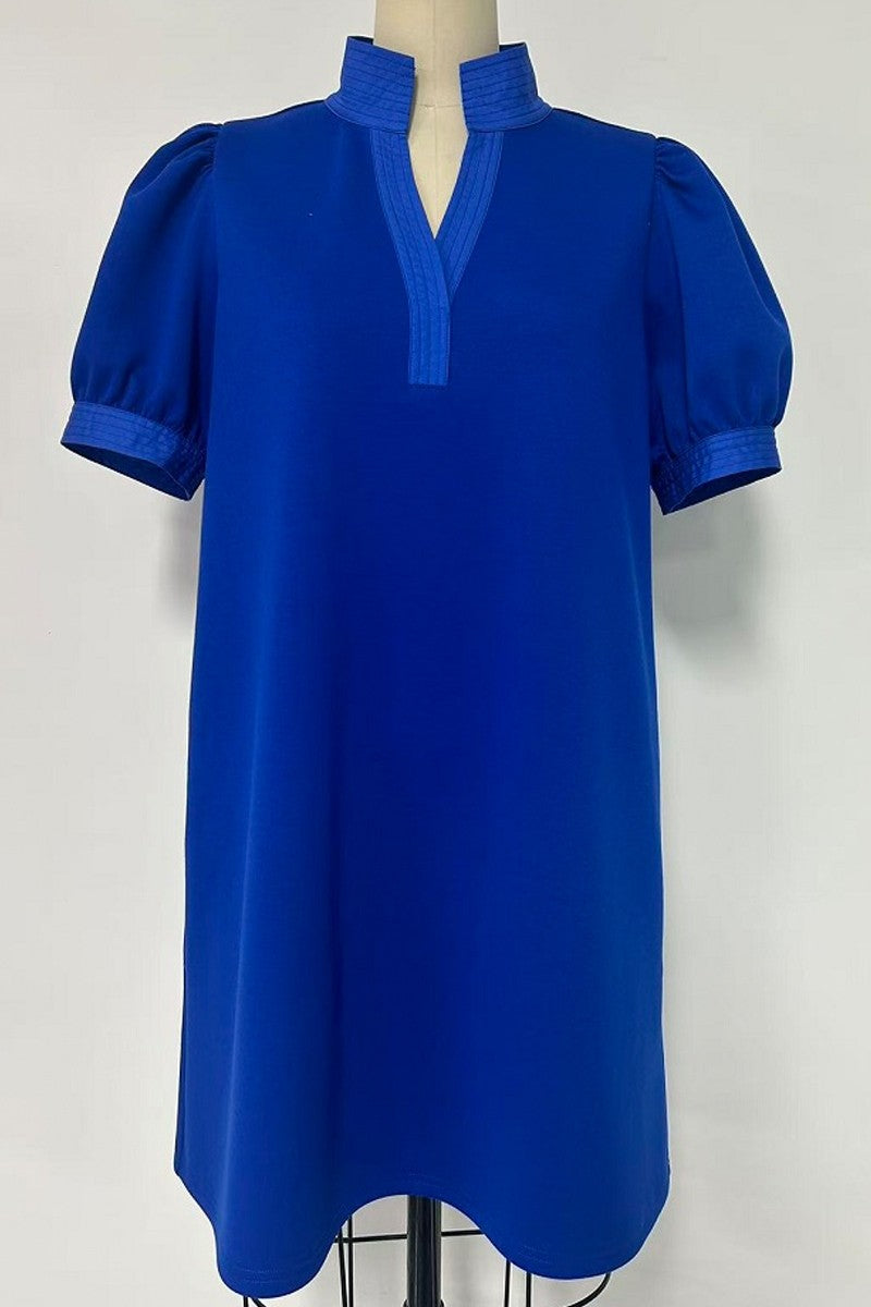 Standing Neckline Solid Shift Dress
