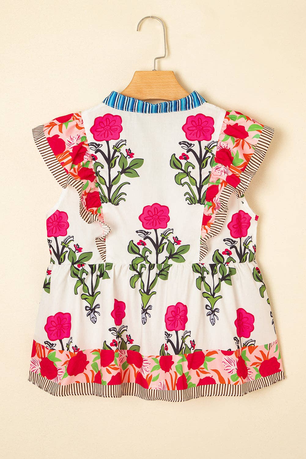 Floral Print Flutter Sleeve Blouse