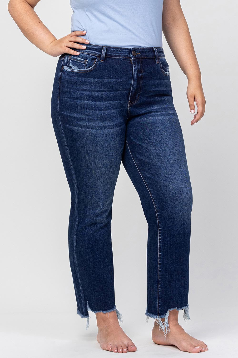 Plus Size High Rise Frayed Hem Kick Flare Jeans