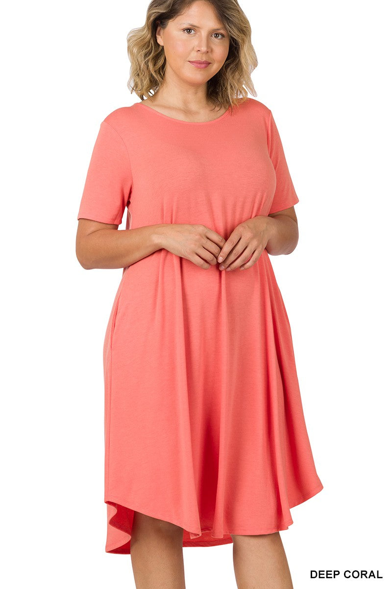 Coral Short Sleeve Knit Dress - Curvy