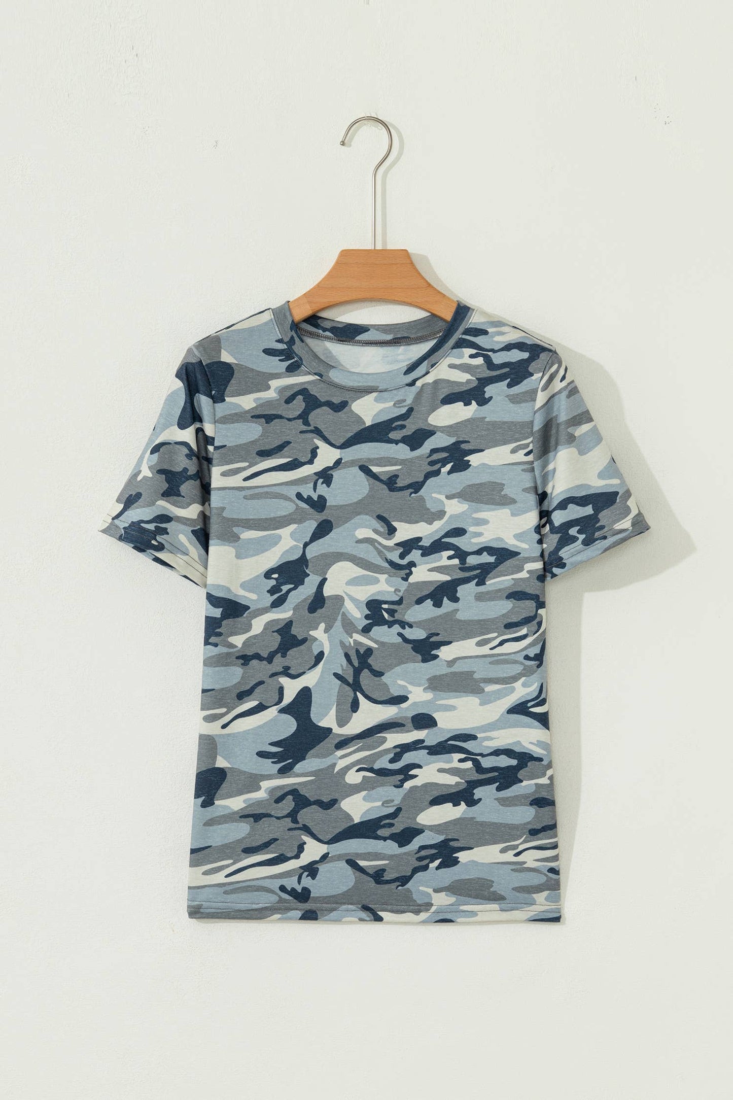 Camouflage Print Crew Neck T Shirt-L