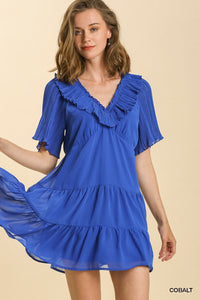 Ruffled V-Neckline Tiered Dress