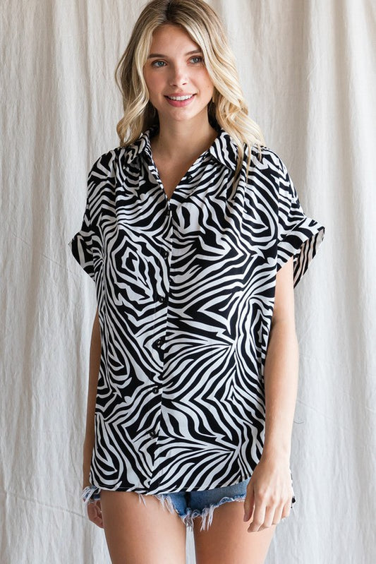 Zebra Print  Button Up Top