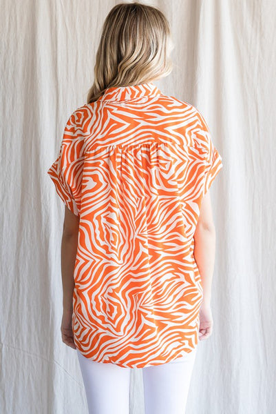 Orange Zebra Short Sleeve Top
