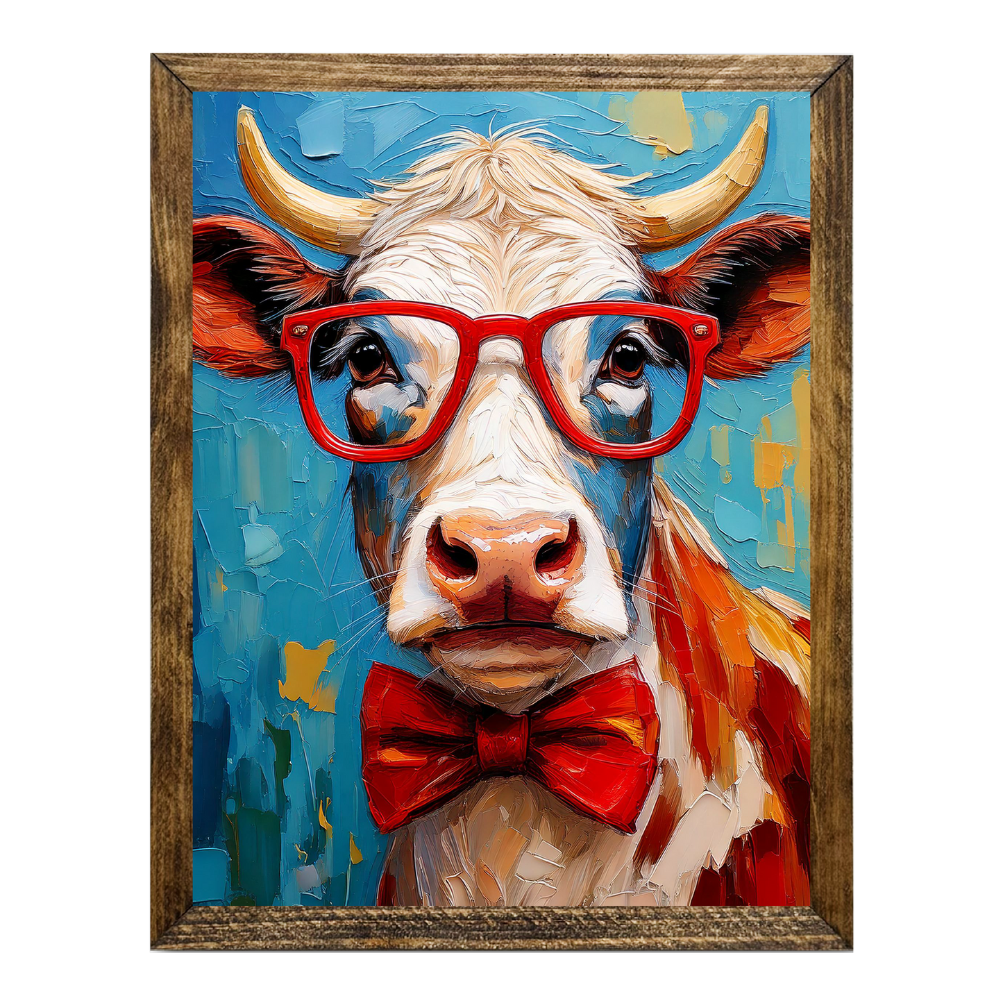 Jarmz Designs - ARTISTIC SERIES TIMBERLAND- ANIMALS WITH GLASSES COW: 9"x11"