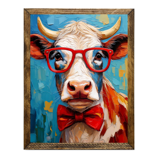 Jarmz Designs - ARTISTIC SERIES TIMBERLAND- ANIMALS WITH GLASSES COW: 12"x15"