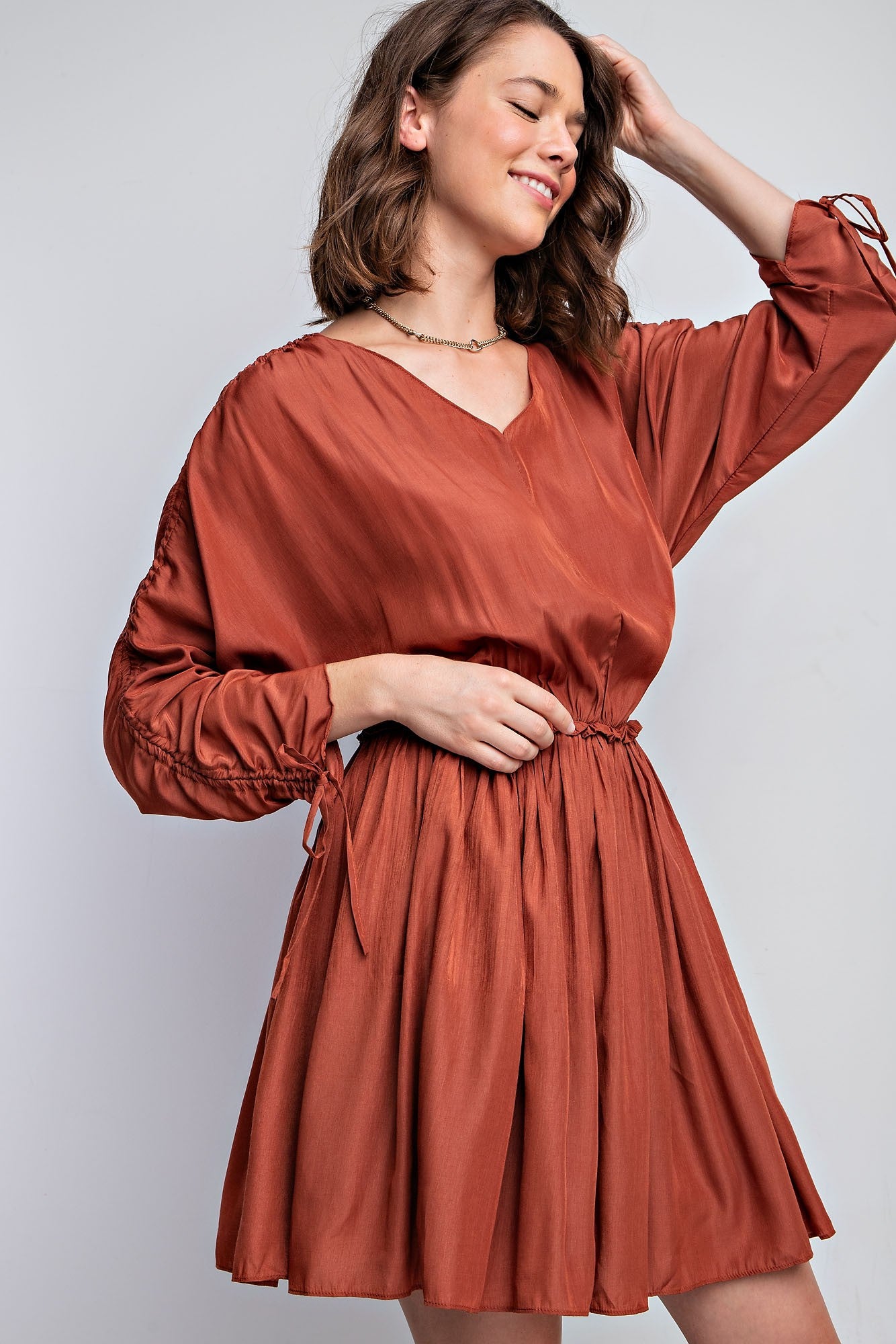 Dull Satin Pleated Dress