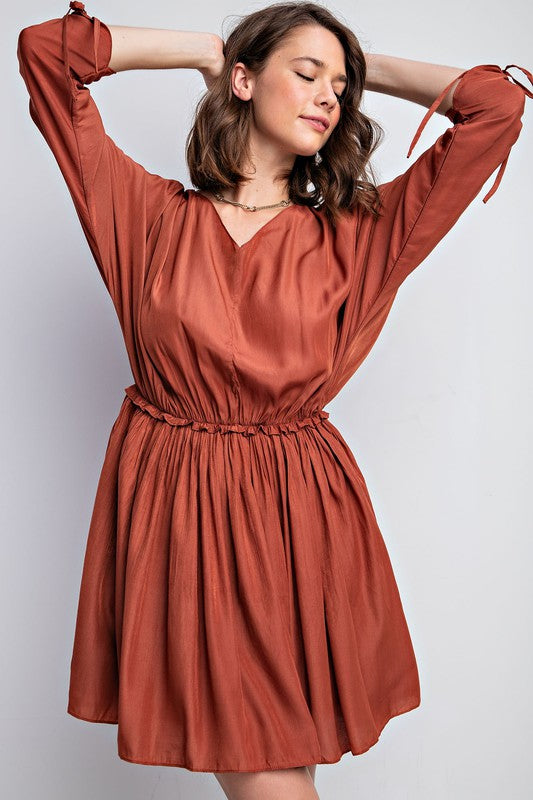 Dull Satin Pleated Dress