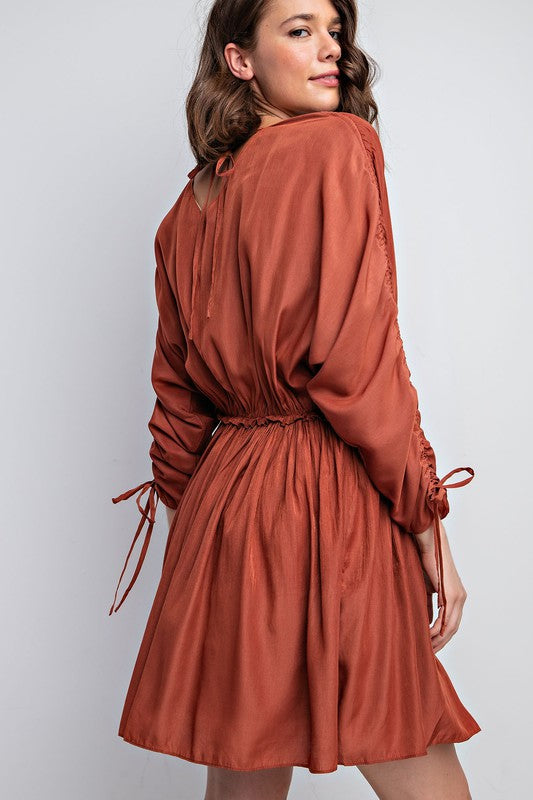 Dull Satin Pleated Dress