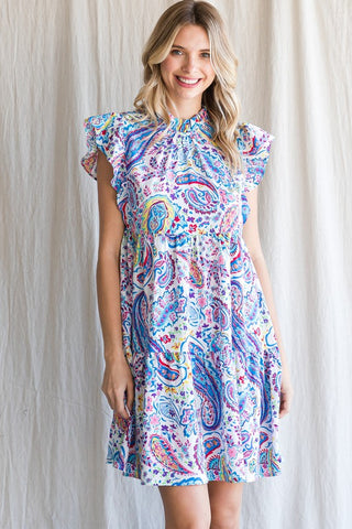 Short Sleeve Paisley Dress