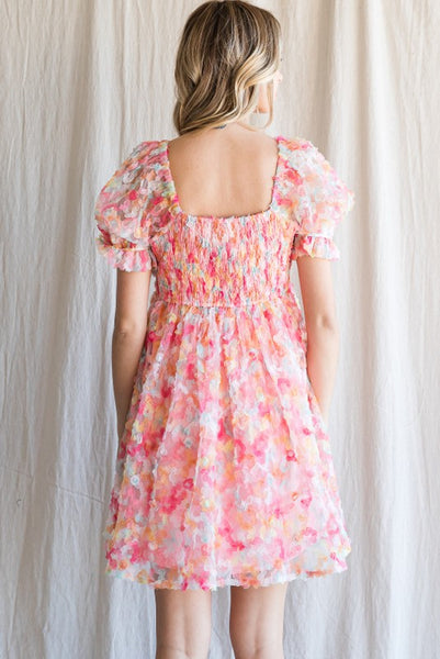 Textured Floral Pattern Baby Doll Dress