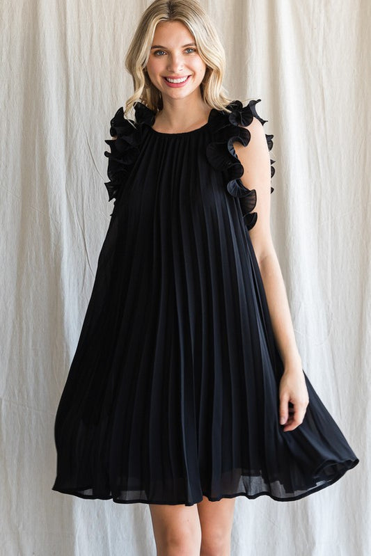 Pleated Dress w/Ruffle Sleeves