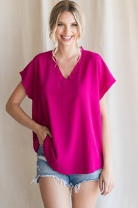 Solid Cap Sleeve Raw Edge Top