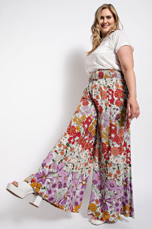 Flare Wide and Waist Smocked Long Pants