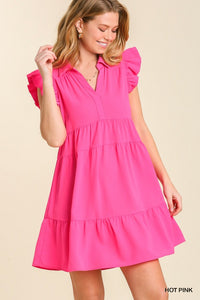 Tiered Short Dress with Flutter Sleeves