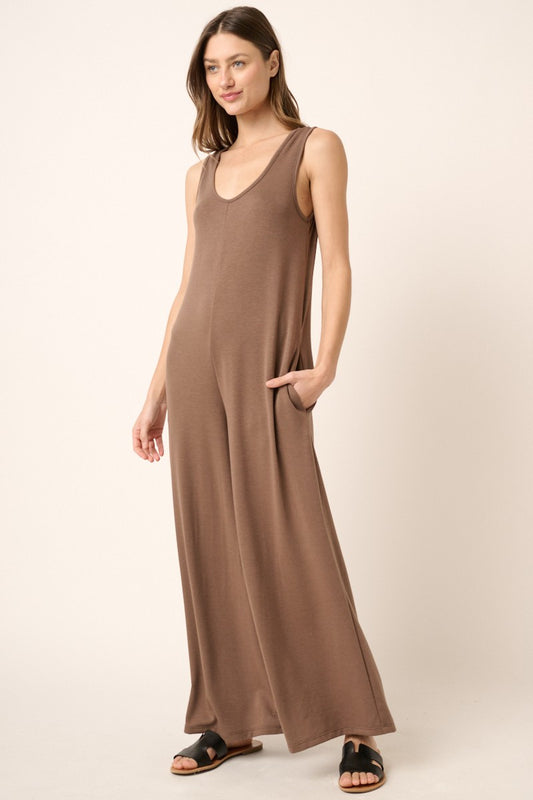 Scoop Neck Terry Wide Leg Jumpsuit