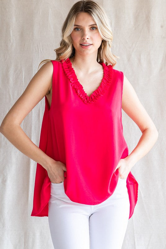 Sleeveless V-Neck Coral Top
