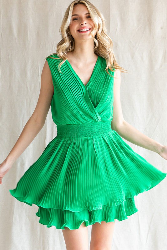 Pleated Sleeveless Romper Dress