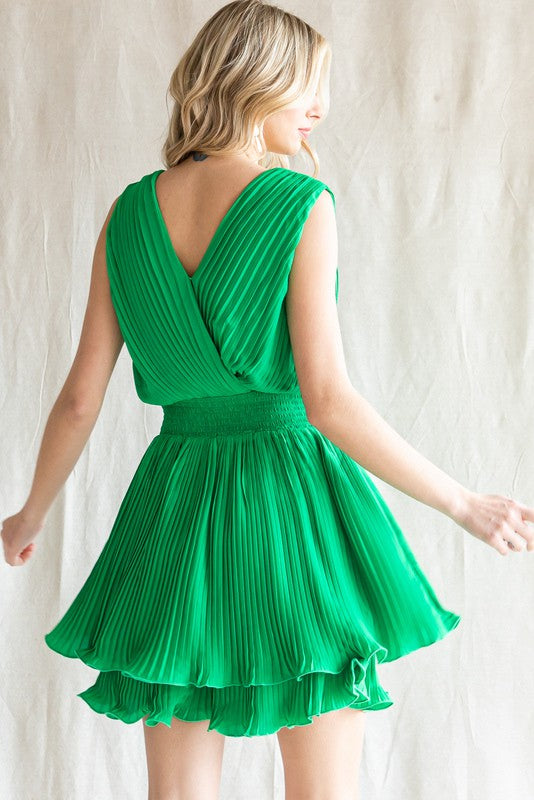 Pleated Sleeveless Romper Dress