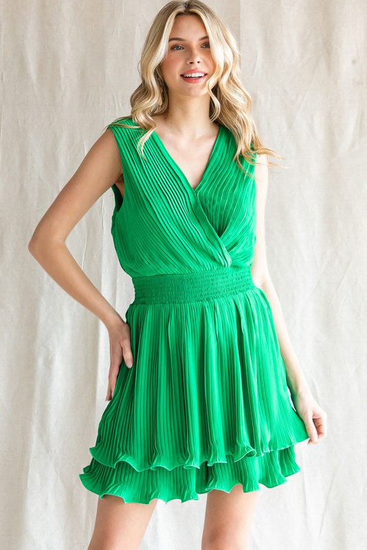 Pleated Sleeveless Romper Dress