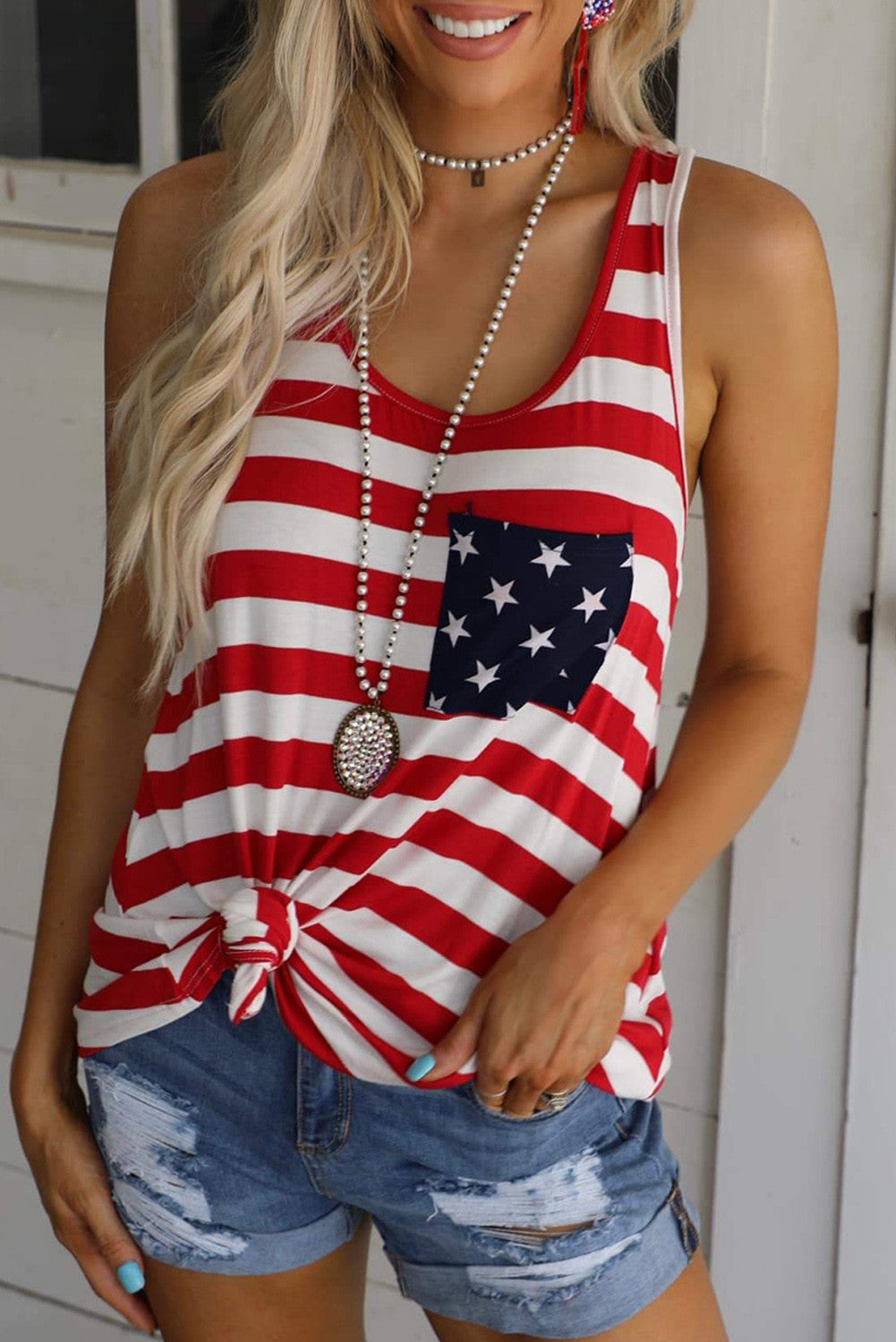 Red Pocket Patch Stars/Stripes Tank