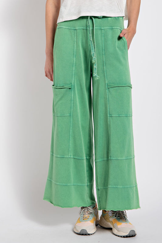 EVERGREEN MINERAL WASHED TERRY KNIT PANTS