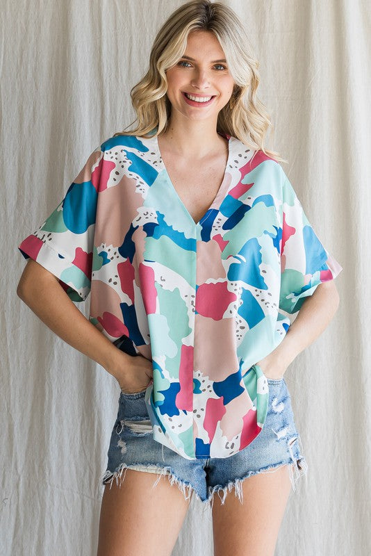 Pastel Color Print Boxy Top