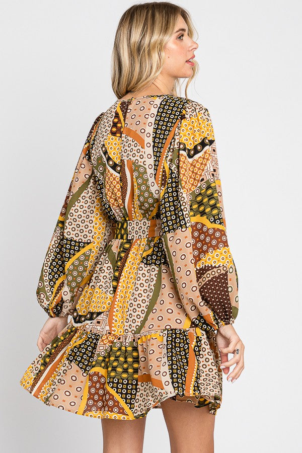 Mustard Multicolor Print Dress