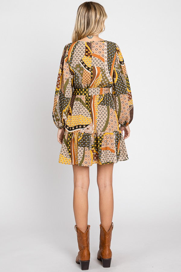 Mustard Multicolor Print Dress