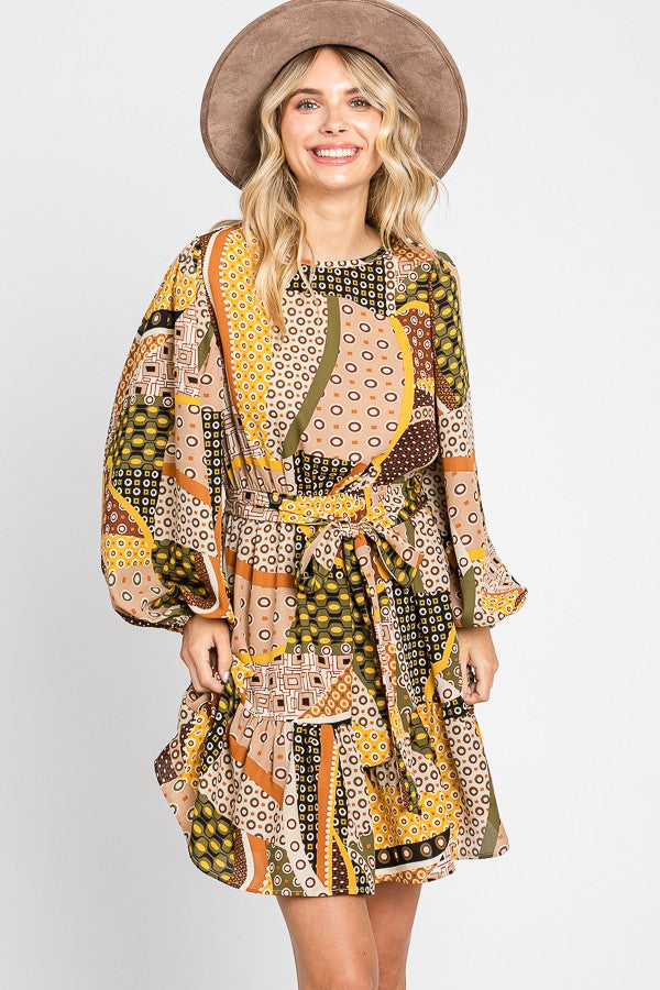 Mustard Multicolor Print Dress