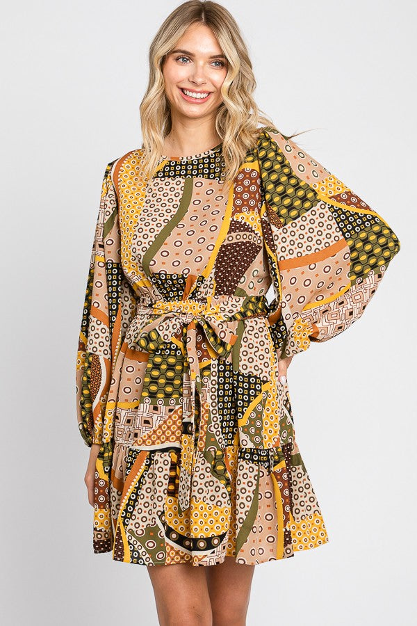 Mustard Multicolor Print Dress