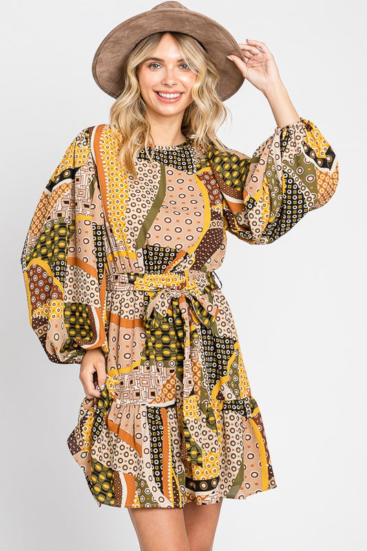 Mustard Multicolor Print Dress