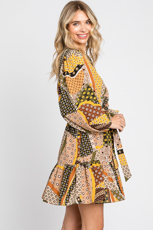 Mustard Multicolor Print Dress