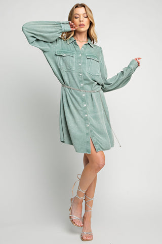 Moss Mineral Washed Tunic Dress