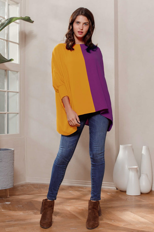 Yellow-Purple Color Block Blouse