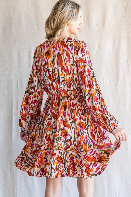 Print Button-up Drawstring Waist Dress Plus