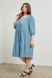 Denim Blue Woven Tiered Midi