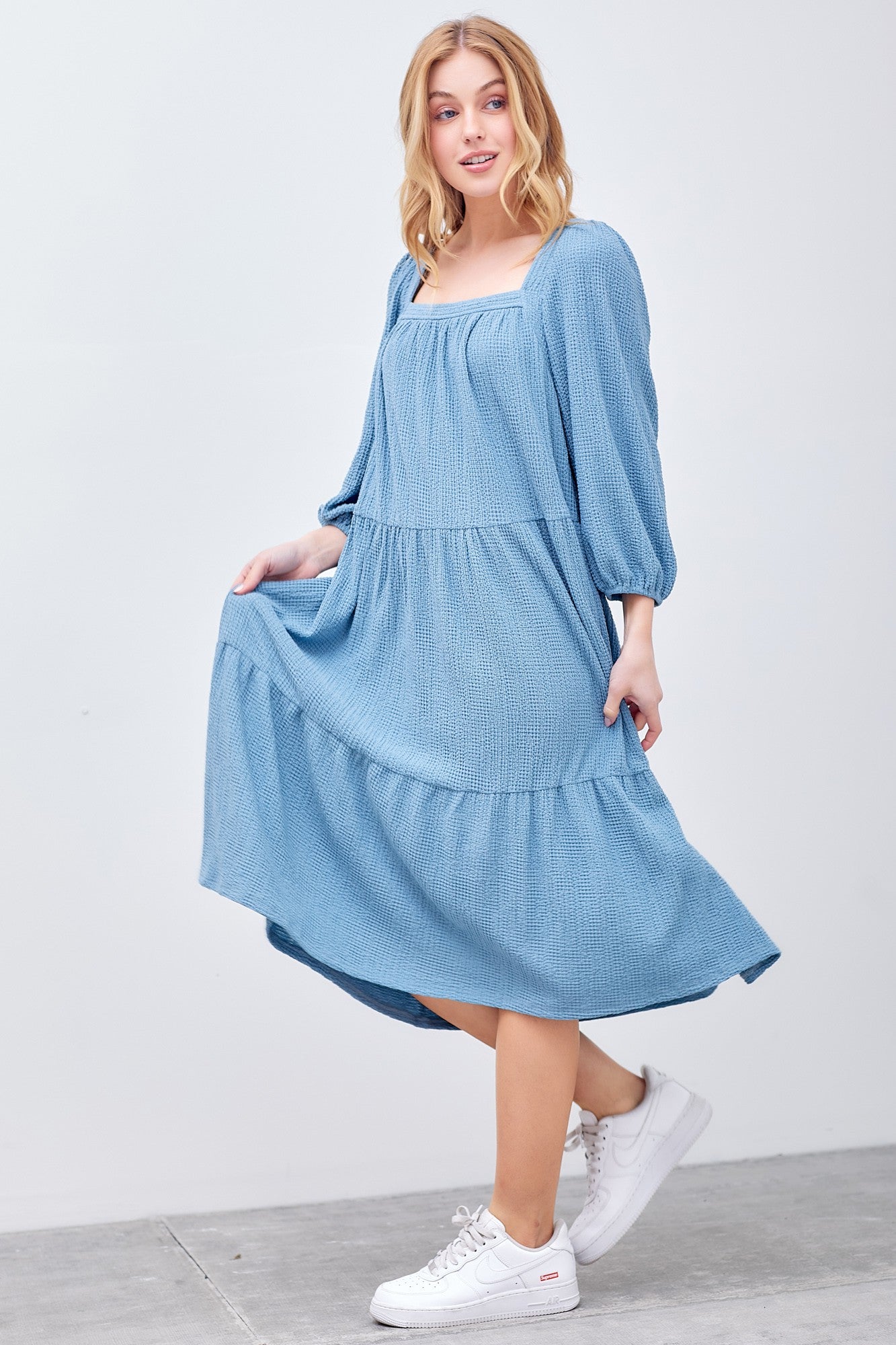 Denim Blue Woven Tiered Midi